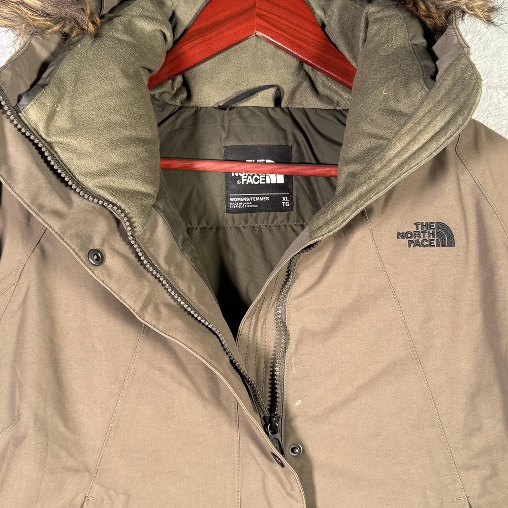 North Face Parka Coat Womens XL Brown 550 Down DryVent Fur Outer Buroughs - Picture 4 of 13